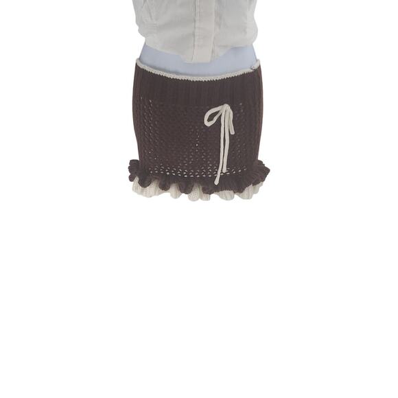 Crochet Y2K vibes low rise knitted skirt ruffle detail brown Size Large Harajuka - Picture 2 of 9